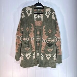 Warm & Cozy Lifestyle Southwestern Popcorn Knit Cardigan Green Large 255118